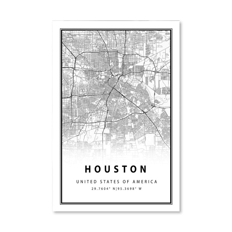 Houston White Map Canvas