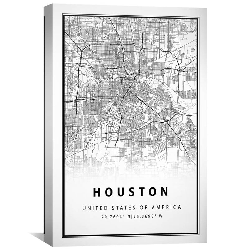 Houston White Map Canvas