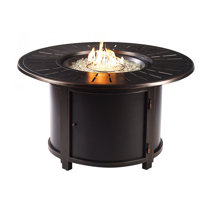 Aluminum 44-in Round Patio Fire Table Set with Swivel Rocking Chairs