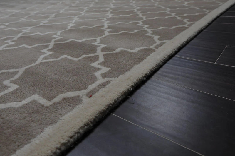 9' x 12' Handmade 100% Wool Oriental Area rug Contemporary Taupe