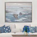 Hand Painted Acrylic Wall Art Ocean with Boats on a 47 x 35 Rectangular Canvas with a Silver Wooden Frame