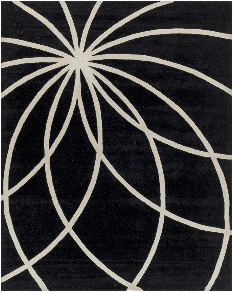 Davison Black Geometric Wool Carpet