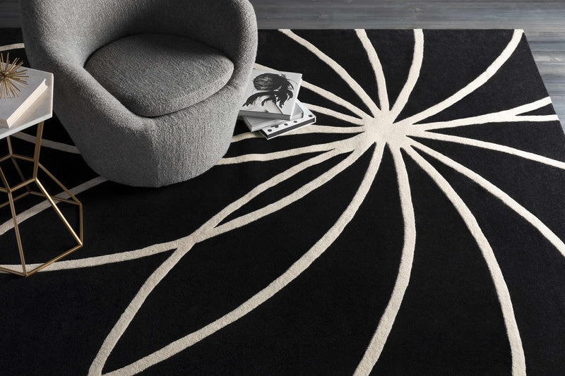 Davison Black Geometric Wool Carpet