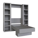 Easy-Lift Full Murphy Wall Bed in Grey with Two Bookshelves