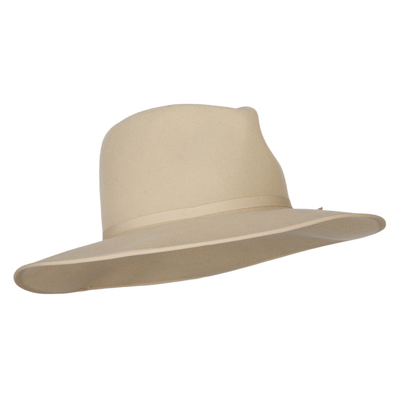 Women's Thin Ribbon Band Trim Large Brim Wool Felt Fedora Hat