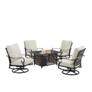 Black Aluminum Fire Table Set with Four Club Chairs