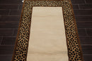 3'3" x 5'3"  Handmade 100% Wool Cheetah Print Border Oriental Area Rug Ivory