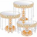 3-Piece Round Metal Cake Stand Set with Crystal Pendants Gold