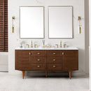 James Martin Amberly 72" Dual Mount Double Bathroom Vanity, Mid-Century Walnut