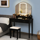 Vanity Table Stool Set with Large Tri-folding Lighted Mirror by LJGDeals