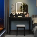 Vanity Table Stool Set with Large Tri-folding Lighted Mirror by LJGDeals