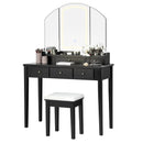 Vanity Table Stool Set with Large Tri-folding Lighted Mirror by LJGDeals