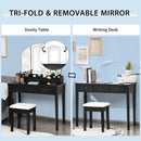Vanity Table Stool Set with Large Tri-folding Lighted Mirror by LJGDeals