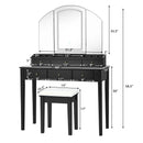 Vanity Table Stool Set with Large Tri-folding Lighted Mirror by LJGDeals