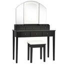 Vanity Table Stool Set with Large Tri-folding Lighted Mirror by LJGDeals