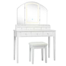 Vanity Table Stool Set with Large Tri-folding Lighted Mirror by LJGDeals