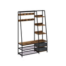 6-in-1 Freestanding Hall Tree Coat Rack with Bench and Fabric Dressers-Rustic Brown by DirectDeals
