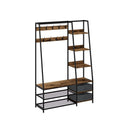 6-in-1 Freestanding Hall Tree Coat Rack with Bench and Fabric Dressers-Rustic Brown by LJGDeals