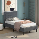 Twin Size Upholstered Bed Frame with Button Tufted Headboard by LJGDeals