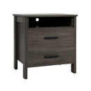 Modern Wood Grain Nightstand with Cable Hole and Open Compartment by LJGDeals