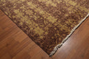 9' x 12' Hand Knotted Erased Pattern Botanical Wool Pile Area Rug Brown