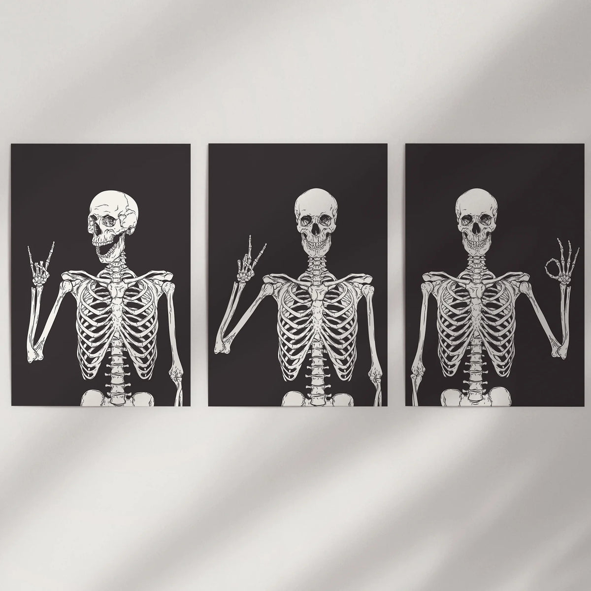 Halloween Skeleton Wall Art Set. 3 Piece Black Gothic Prints, photo 10 of 15