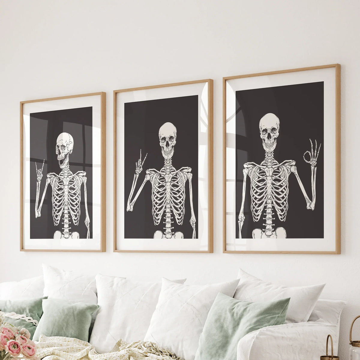 Halloween Skeleton Wall Art Set. 3 Piece Black Gothic Prints, photo 11 of 15
