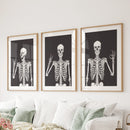 Halloween Skeleton Wall Art Set. 3 Piece Black Gothic Prints by Wall Art Set