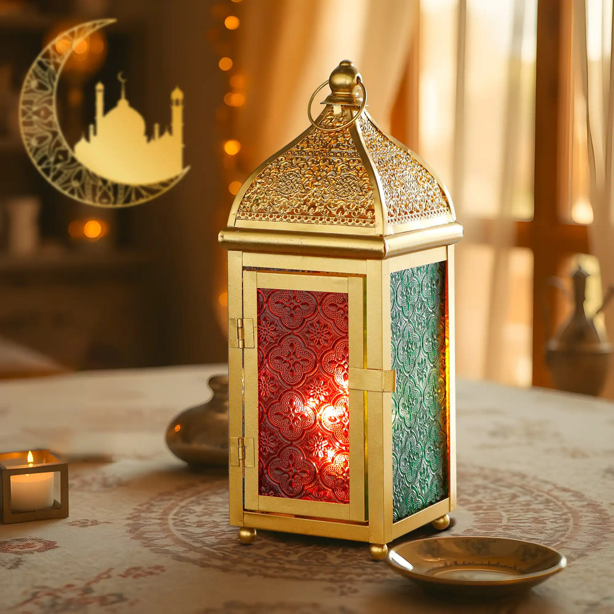 12'' Gold Moroccan Candle Lantern