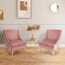 Velvet Wing Back Accent Chair with Rubber Wood Legs and Padded Seat for Living Room-Pink by LJGDeals