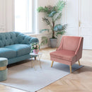 Velvet Wing Back Accent Chair with Rubber Wood Legs and Padded Seat for Living Room-Pink by LJGDeals