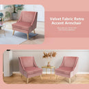 Velvet Wing Back Accent Chair with Rubber Wood Legs and Padded Seat for Living Room-Pink by LJGDeals