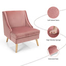 Velvet Wing Back Accent Chair with Rubber Wood Legs and Padded Seat for Living Room-Pink by LJGDeals