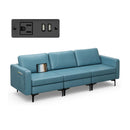 Convertible Leather Sofa Couch with Magazine Pockets 3-Seat with 2 USB Port-Orange by DirectDeals