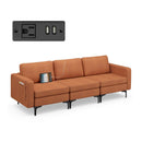 Convertible Leather Sofa Couch with Magazine Pockets 3-Seat with 2 USB Port by LJGDeals