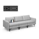 Convertible Leather Sofa Couch with Magazine Pockets 3-Seat with 2 USB Port-Orange by DirectDeals