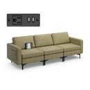 Convertible Leather Sofa Couch with Magazine Pockets 3-Seat with 2 USB Port-Orange by DirectDeals