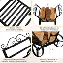 Firewood Rack Decorative Rustproof Steel Fireplace Log Holder with Wheels by LJGDeals