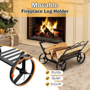 Firewood Rack Decorative Rustproof Steel Fireplace Log Holder with Wheels by LJGDeals