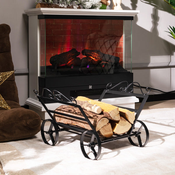 Firewood Rack Decorative Rustproof Steel Fireplace Log Holder with Wheels, photo 2 of 6