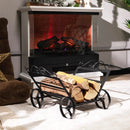 Firewood Rack Decorative Rustproof Steel Fireplace Log Holder with Wheels by LJGDeals