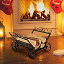 Firewood Rack Decorative Rustproof Steel Fireplace Log Holder with Wheels by LJGDeals