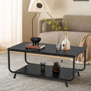 2-Tier Modern Marble Coffee Table with Storage Shelf for Living Room-Black by LJGDeals