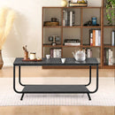 2-Tier Modern Marble Coffee Table with Storage Shelf for Living Room-Black by LJGDeals
