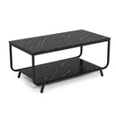 2-Tier Modern Marble Coffee Table with Storage Shelf for Living Room-Black by LJGDeals