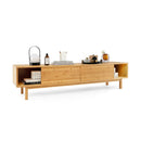 63 Inches Mid Century Modern Bamboo TV Stand with Sliding Doors-Natural by DirectDeals