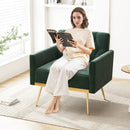 Modern Velvet Accent Chair with Button Tufted Back Golden Metal Legs and Adjustable Foot Pads by LJGDeals