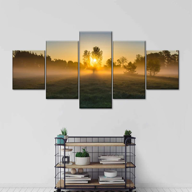 Misty Meadow At Sunrise Wall Art