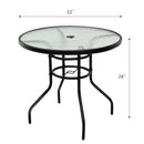 32 Inch Patio Tempered Glass Steel Frame Round Table with Convenient Umbrella Hole by LJGDeals