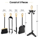5 Pieces Rustic Heavy Duty Compact Wrought Iron Fireplace Tools Set by LJGDeals